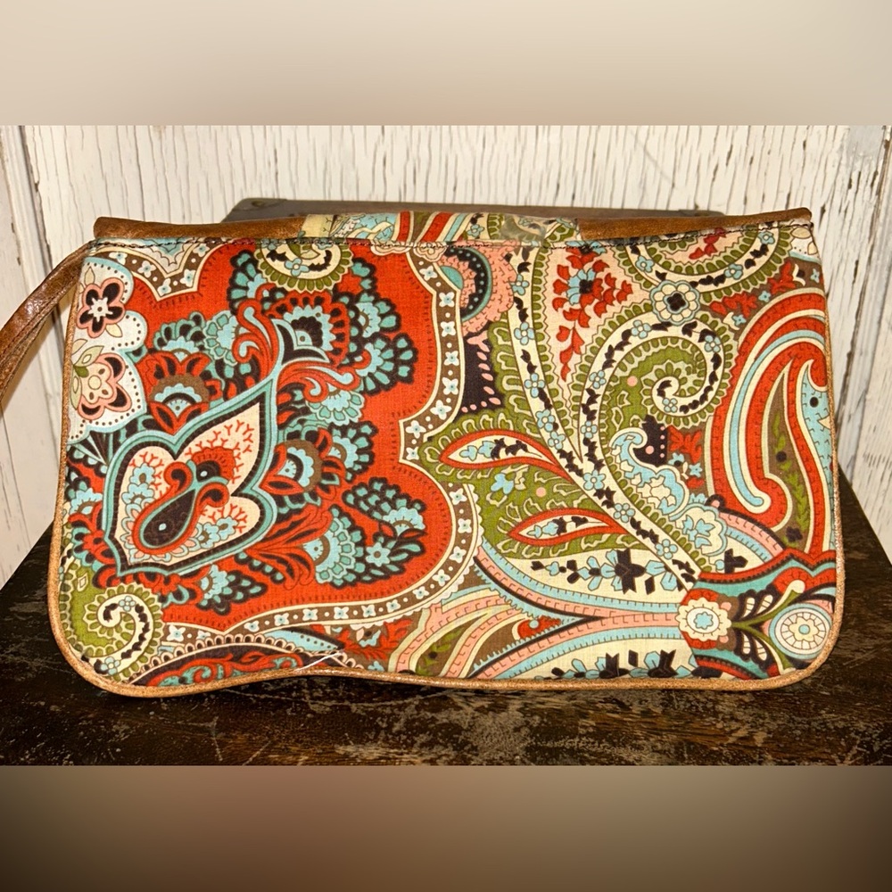 🌻🌻Boho Chic’ Leather & Canvas Clutch by eBISU🌻 - Picture 3 of 6